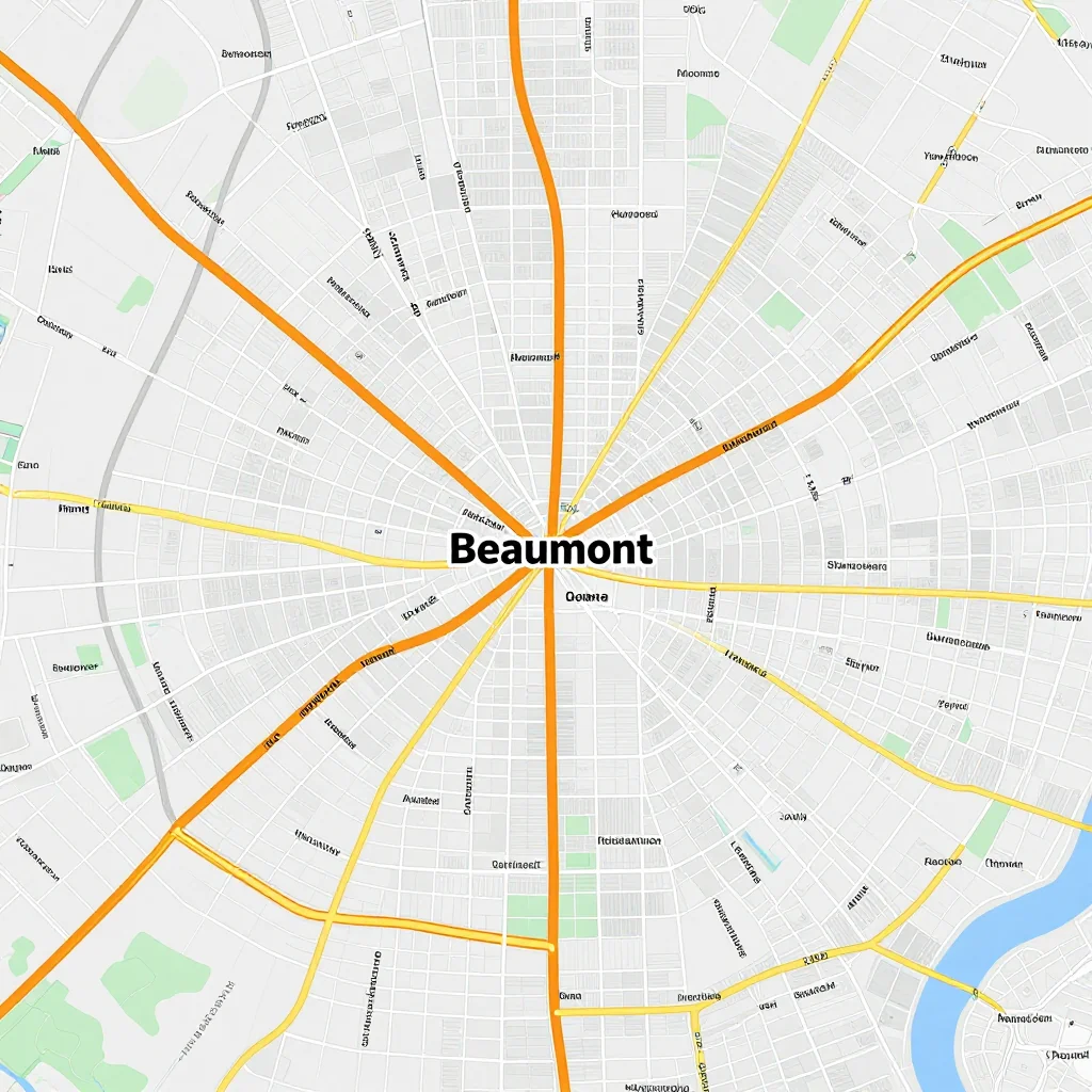 Detailed street map showing roads, highways, neighborhoods, and urban layout of Beaumont, Canada