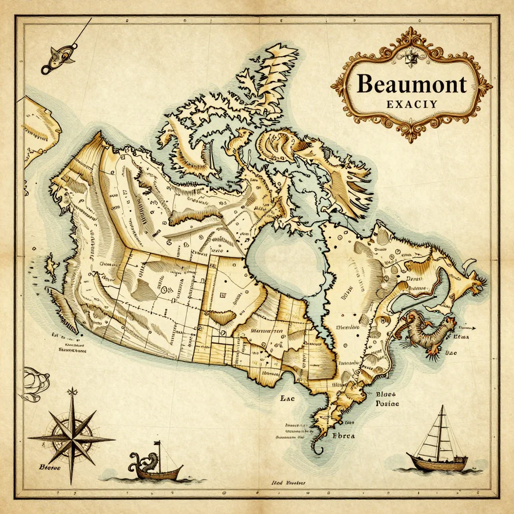 Antique vintage map of Beaumont, Canada showing historical cartography style