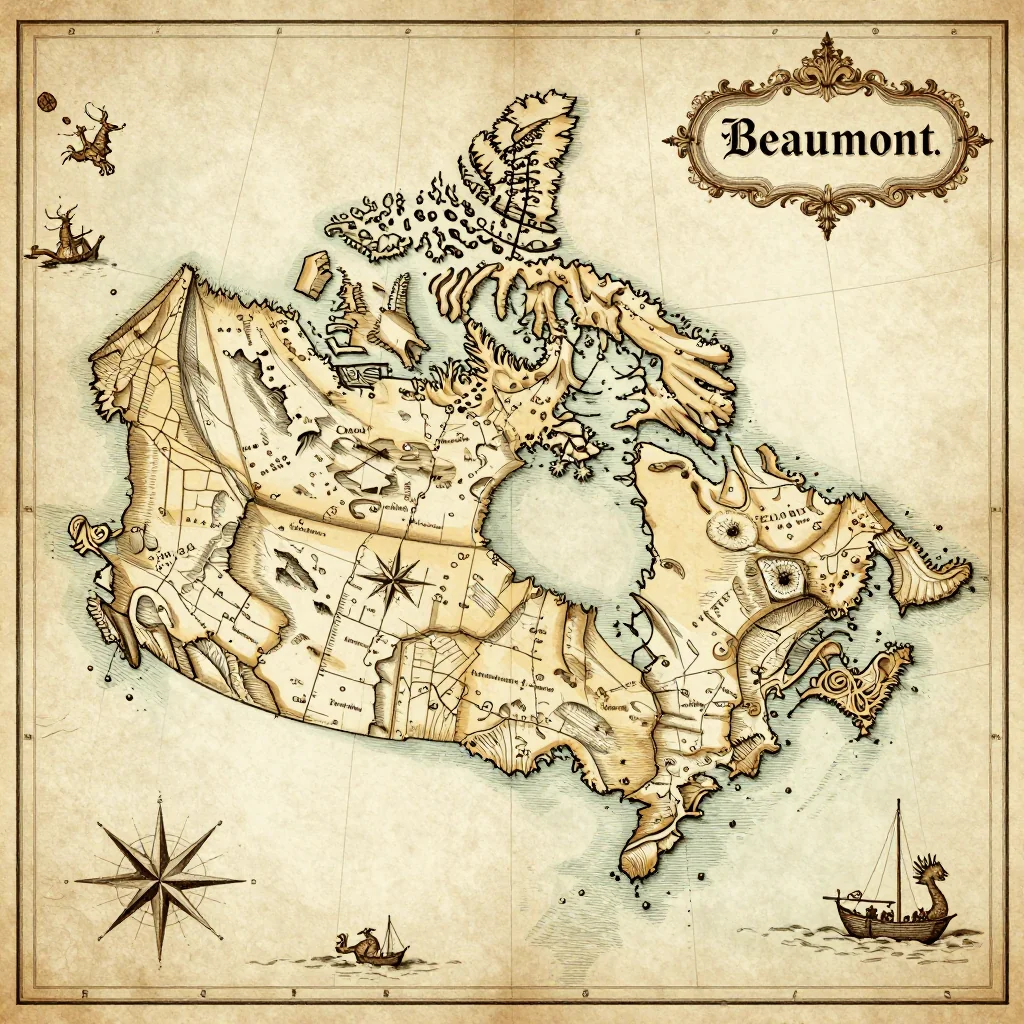 Antique vintage map of Beaumont, Canada showing historical cartography style