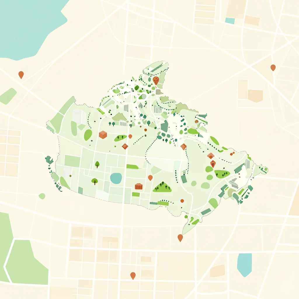 Isometric flat design tourist map of Beaverlodge, Canada showing landmarks, attractions, and points of interest