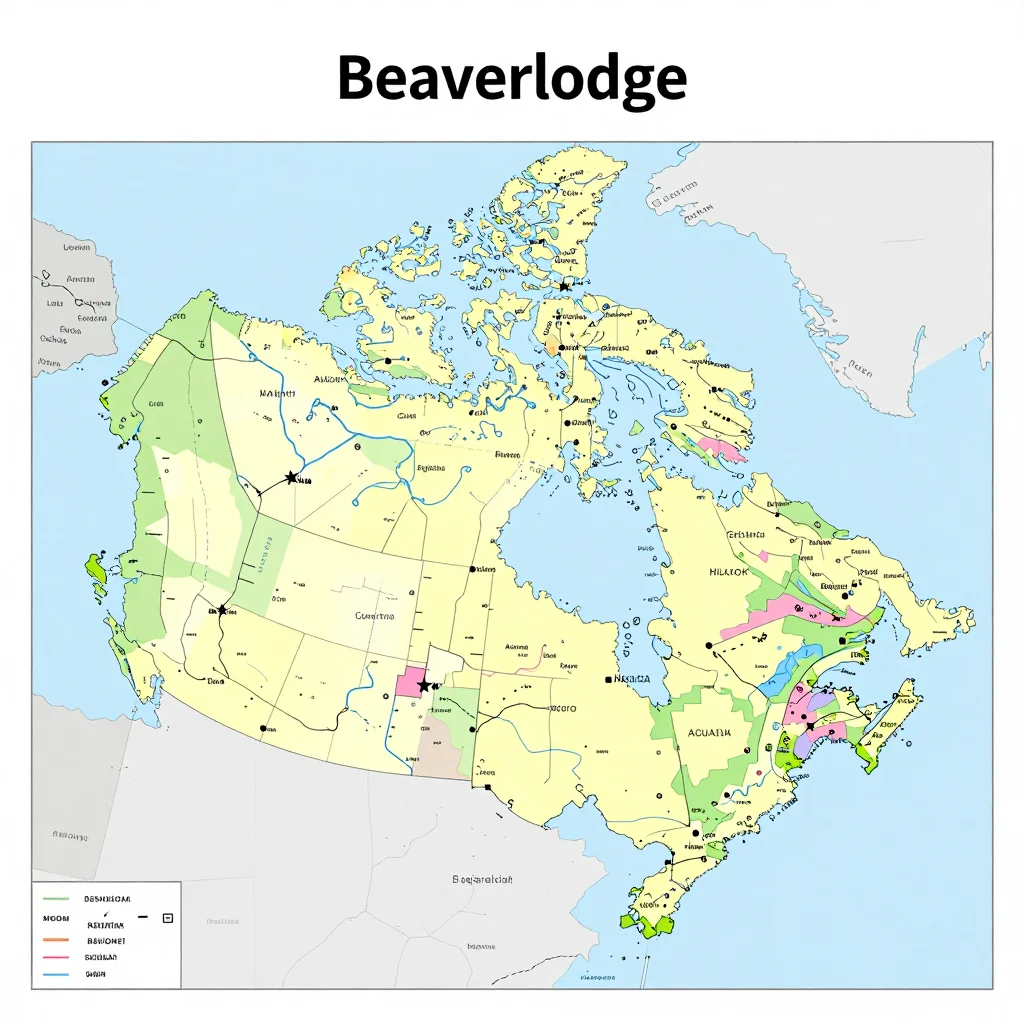 Political map showing borders, administrative divisions, major cities, and capital of Beaverlodge, Canada