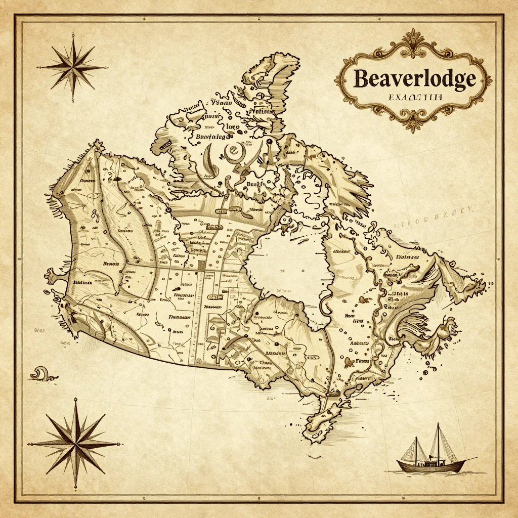 Antique vintage map of Beaverlodge, Canada showing historical cartography style