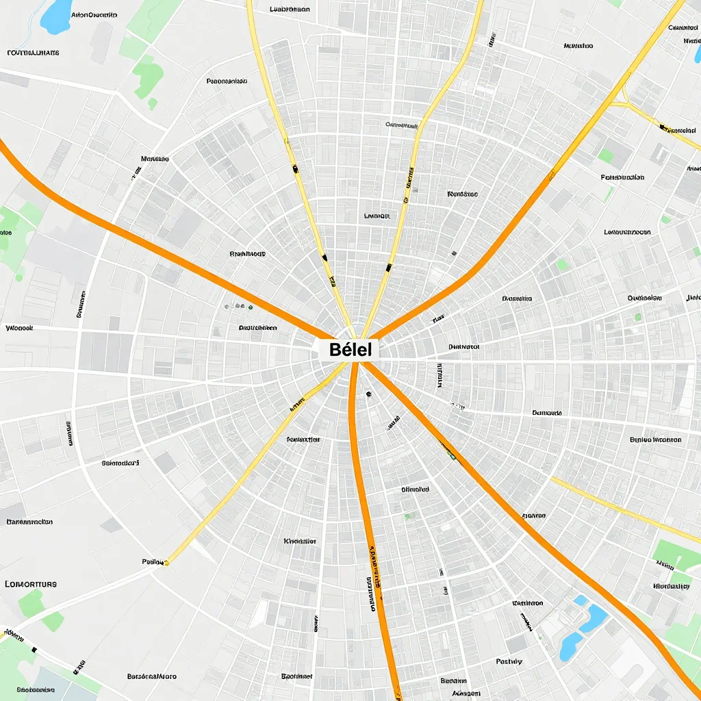 Detailed street map showing roads, highways, neighborhoods, and urban layout of Bélel, Cameroon