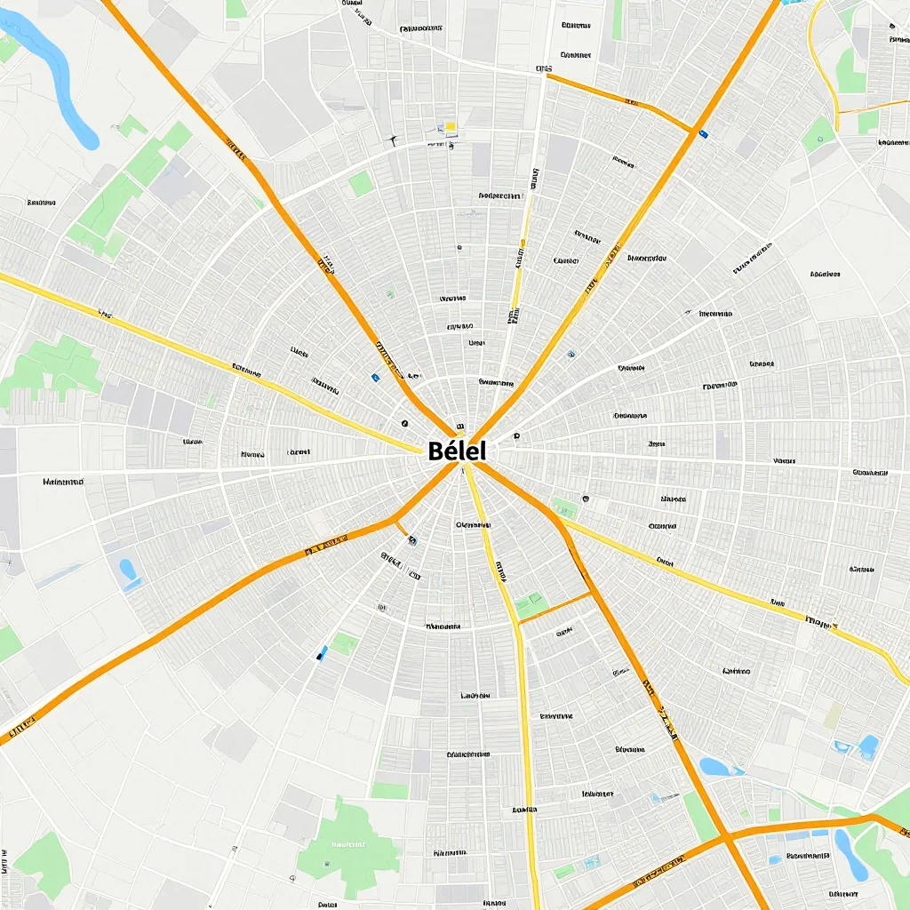 Detailed street map showing roads, highways, neighborhoods, and urban layout of Bélel, Cameroon