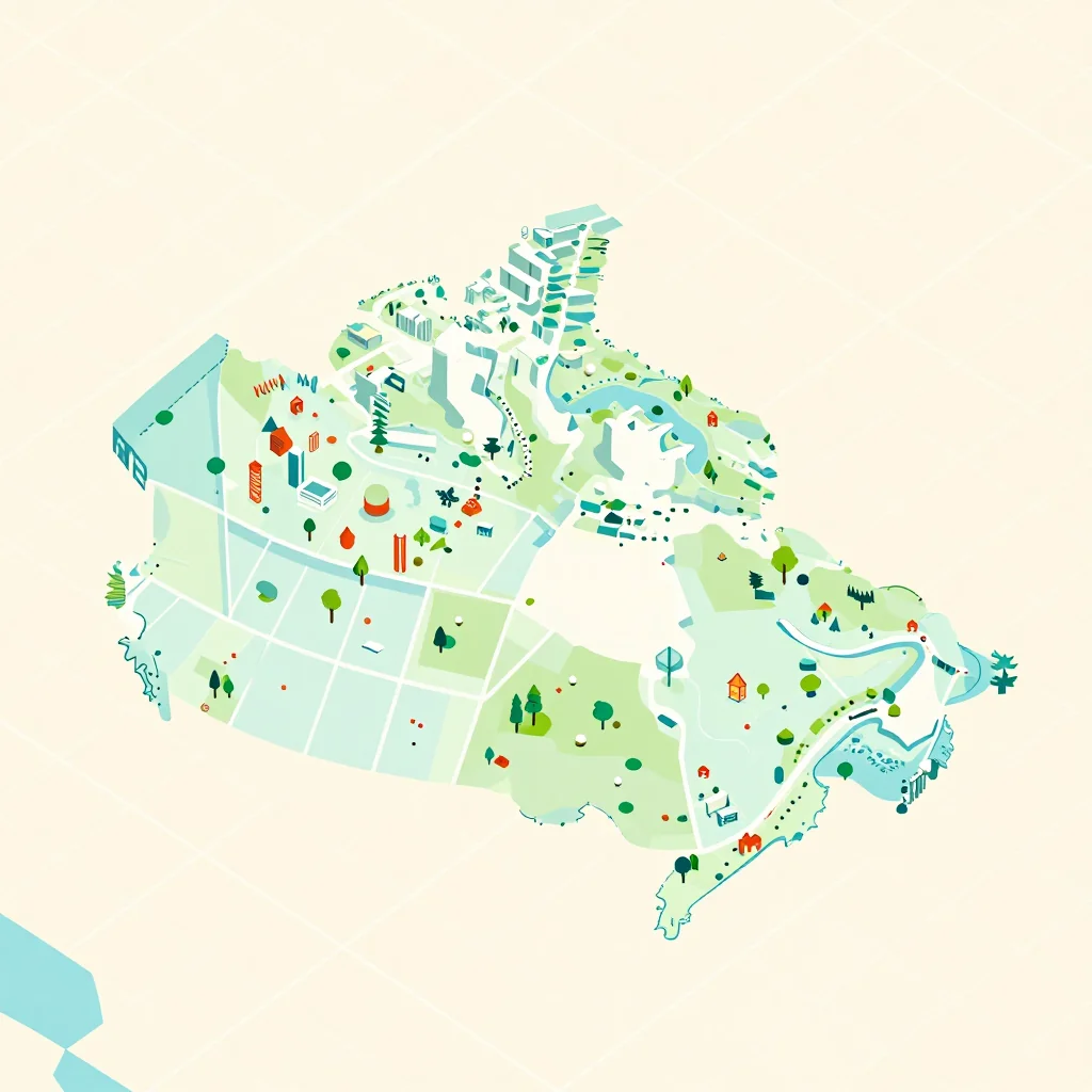 Isometric flat design tourist map of Black Diamond, Canada showing landmarks, attractions, and points of interest