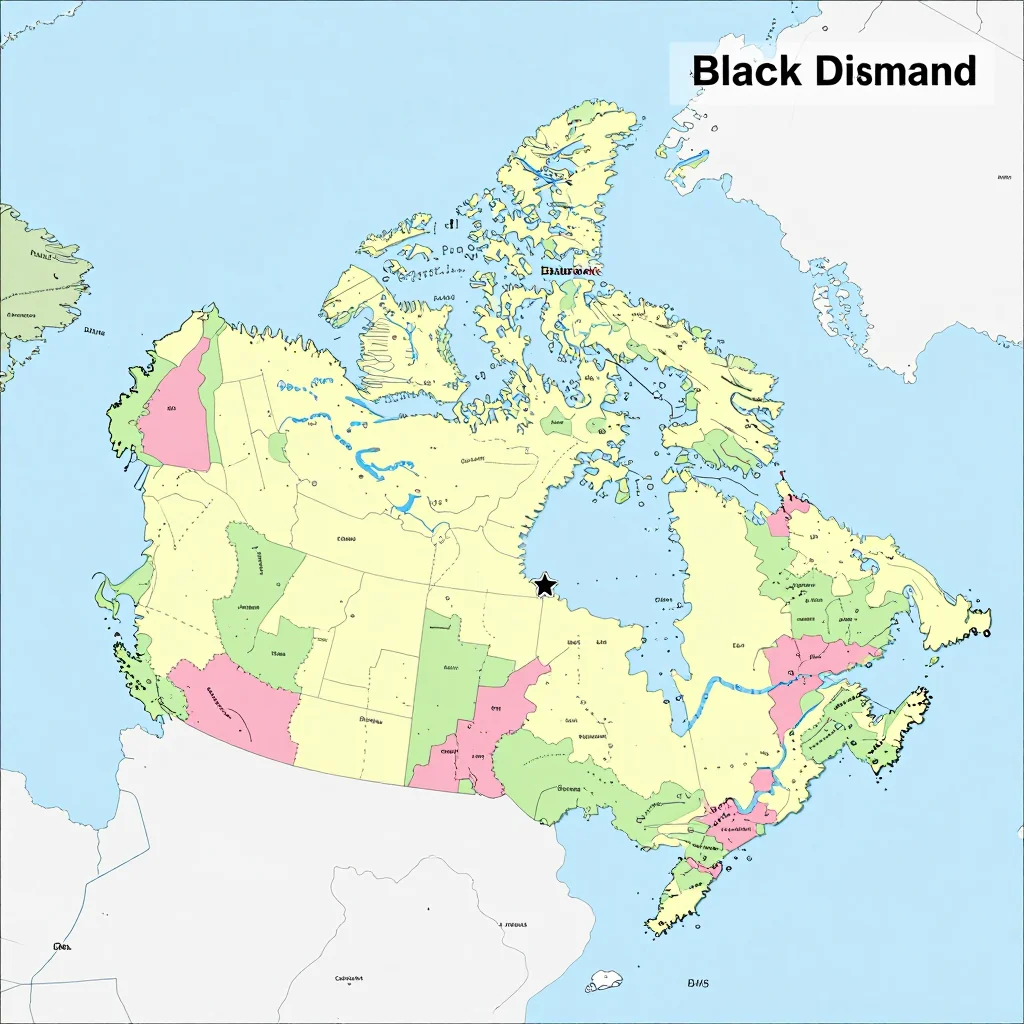 Political map showing borders, administrative divisions, major cities, and capital of Black Diamond, Canada
