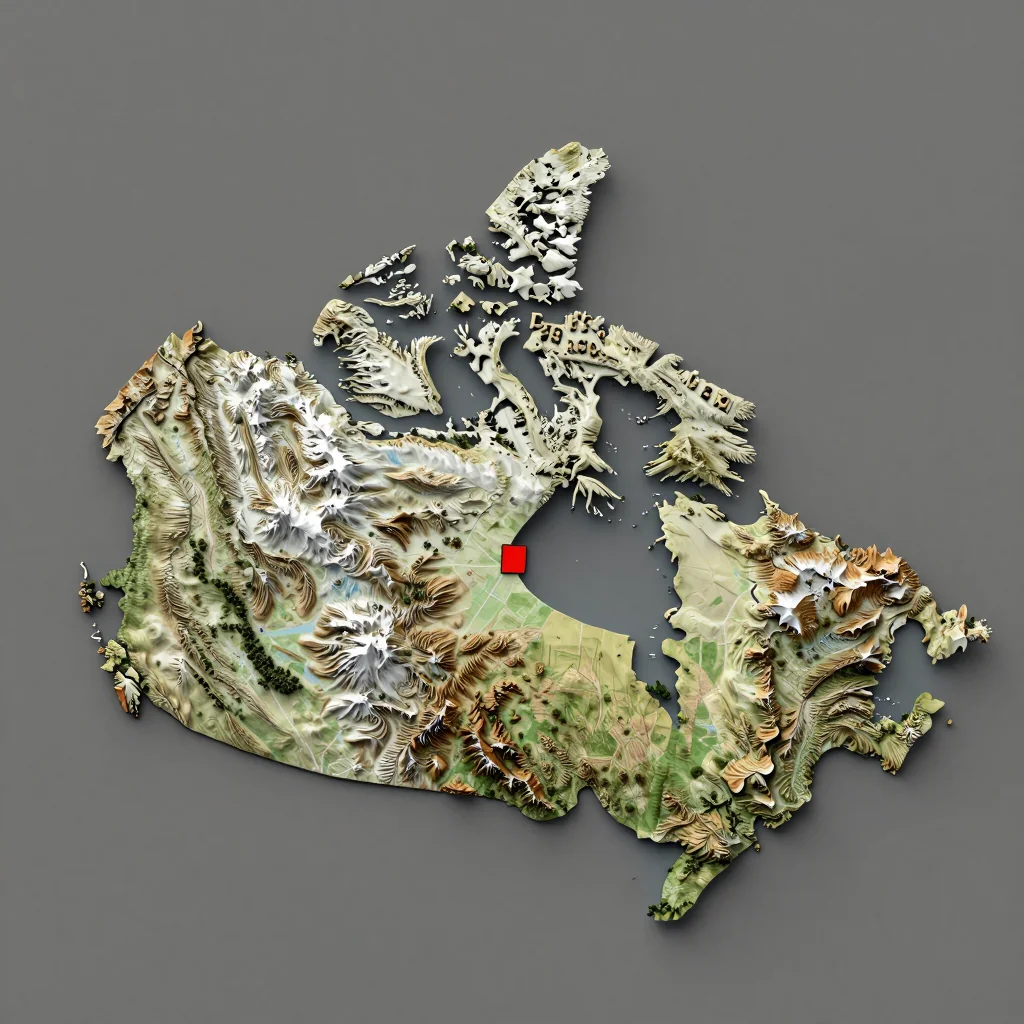 Isometric 3D topographic visualization showing elevation and terrain of Black Diamond, Canada