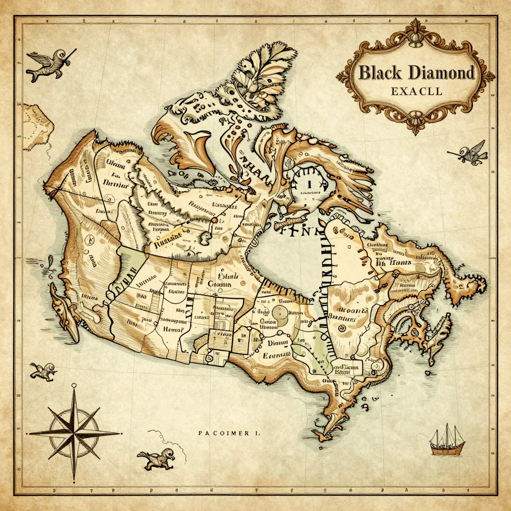 Antique vintage map of Black Diamond, Canada showing historical cartography style