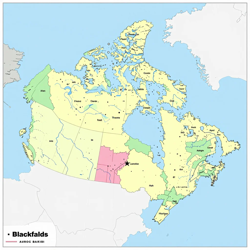 Political map showing borders, administrative divisions, major cities, and capital of Blackfalds, Canada