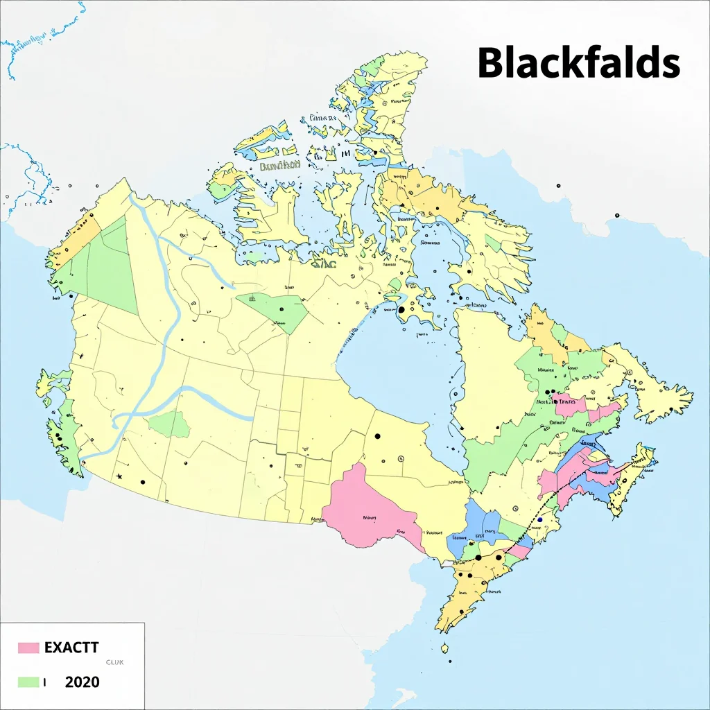 Political map showing borders, administrative divisions, major cities, and capital of Blackfalds, Canada