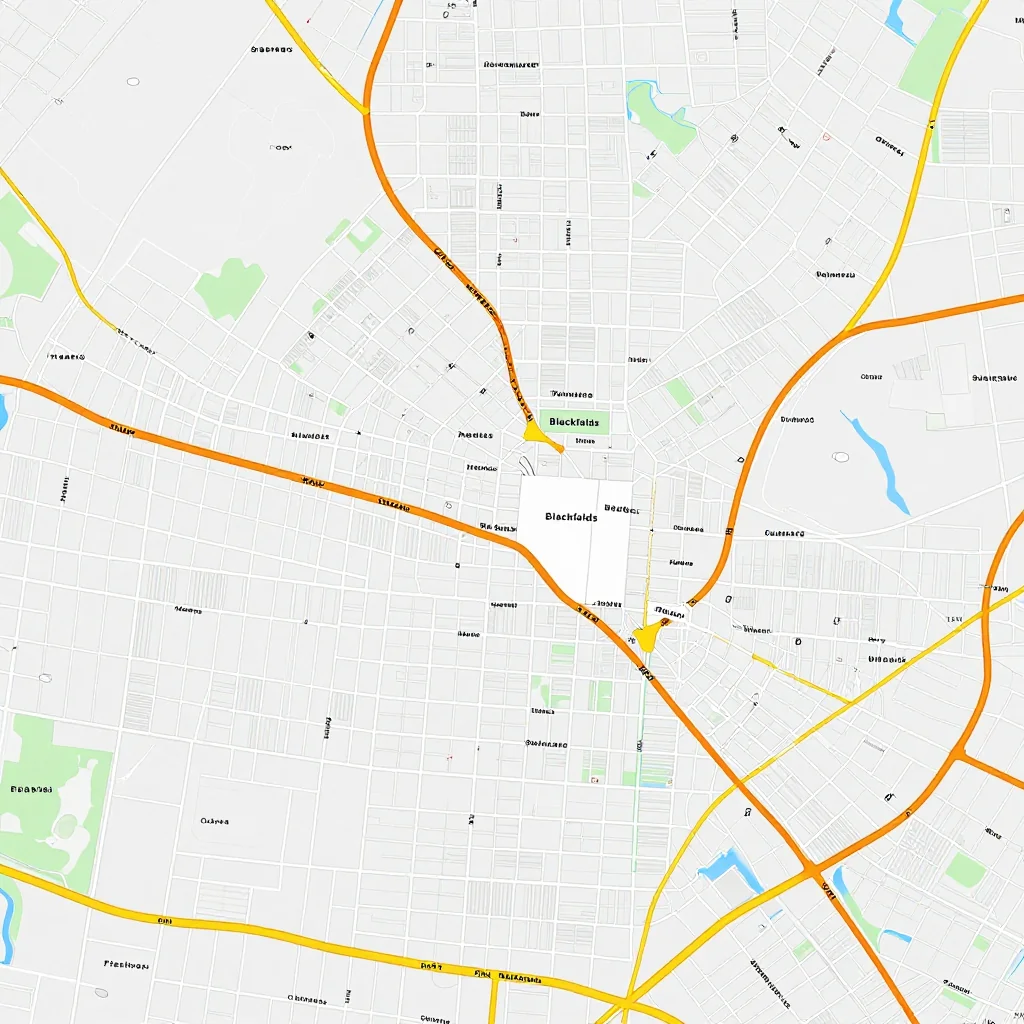 Detailed street map showing roads, highways, neighborhoods, and urban layout of Blackfalds, Canada