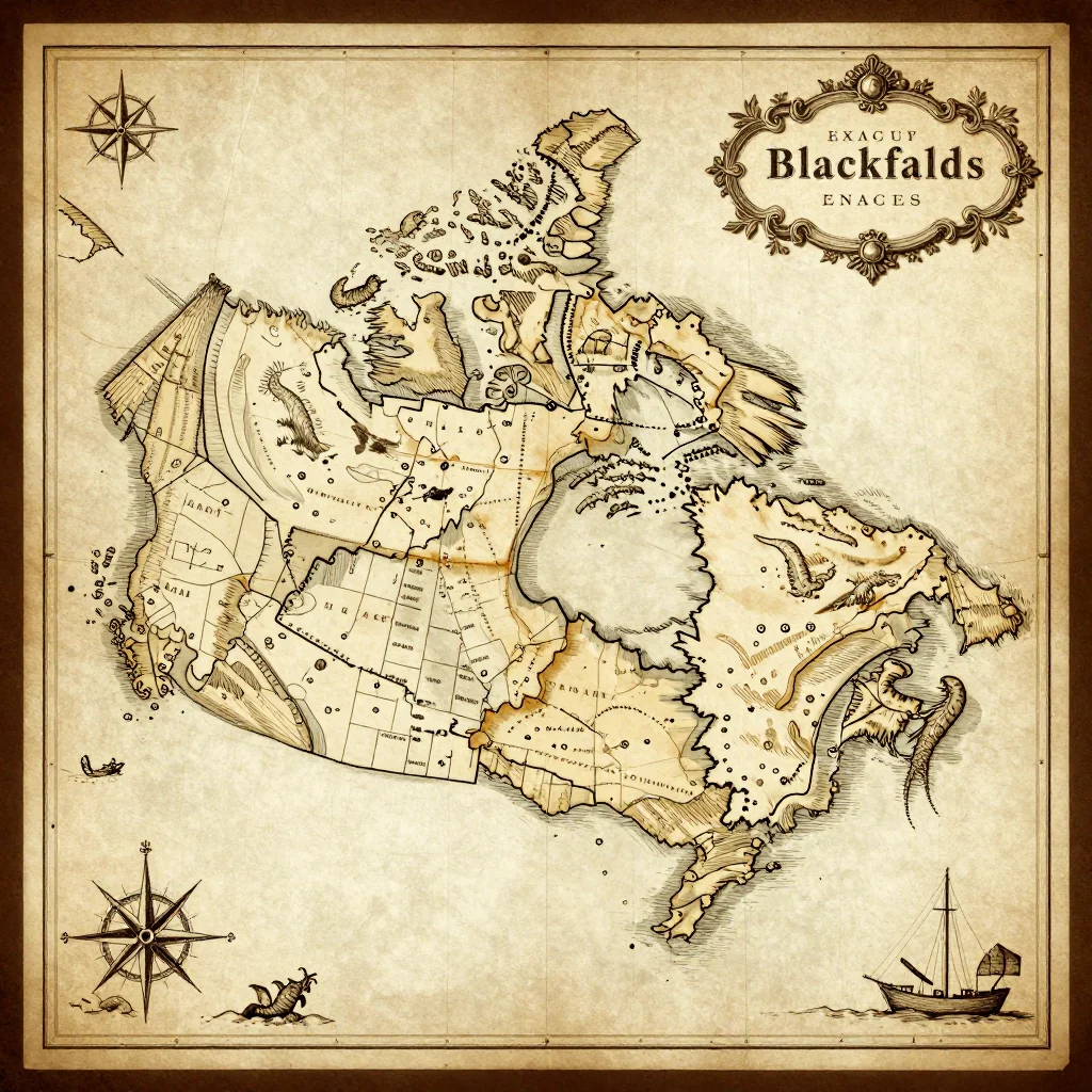 Antique vintage map of Blackfalds, Canada showing historical cartography style