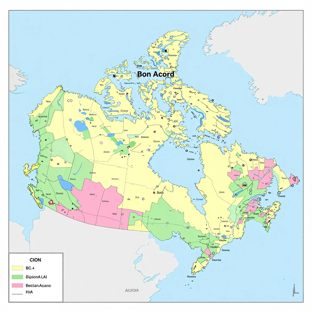 Political map showing borders, administrative divisions, major cities, and capital of Bon Accord, Canada
