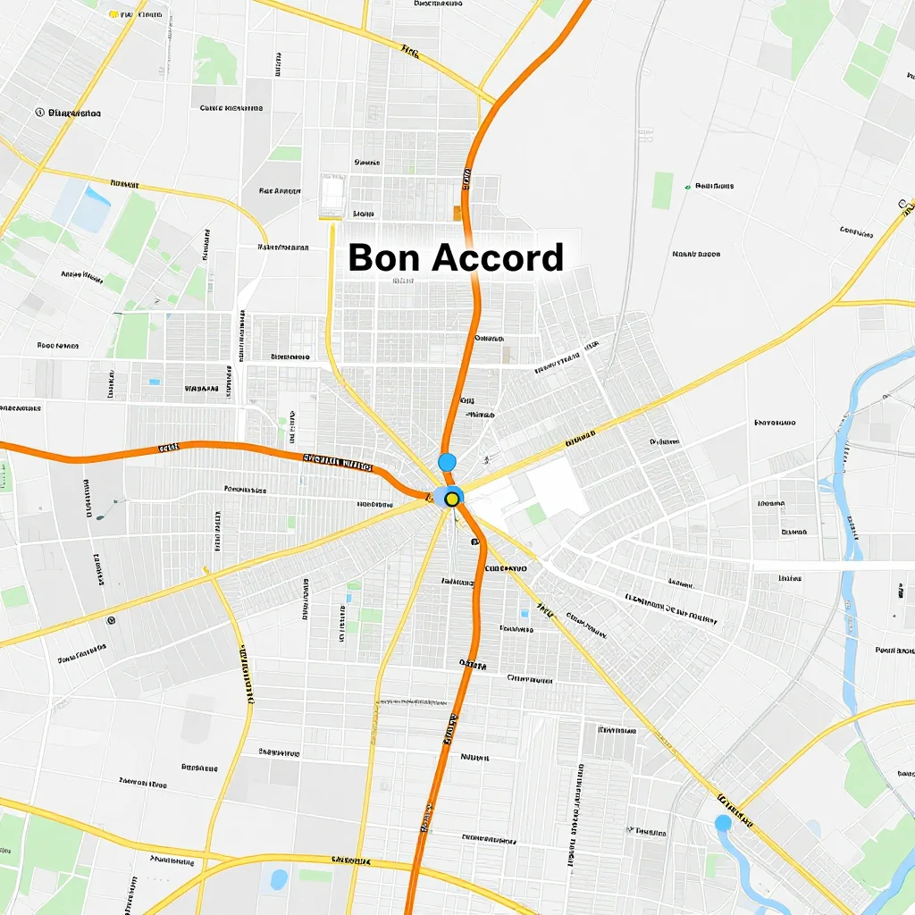 Detailed street map showing roads, highways, neighborhoods, and urban layout of Bon Accord, Canada