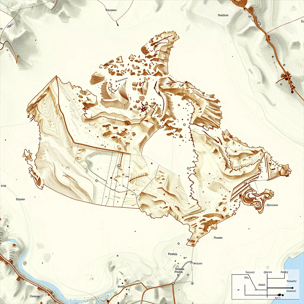 3D topographic map showing elevation contours, mountain ranges, and terrain features of Bon Accord, Canada