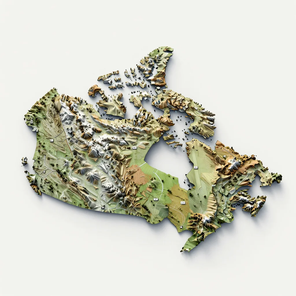 Isometric 3D topographic visualization showing elevation and terrain of Bon Accord, Canada