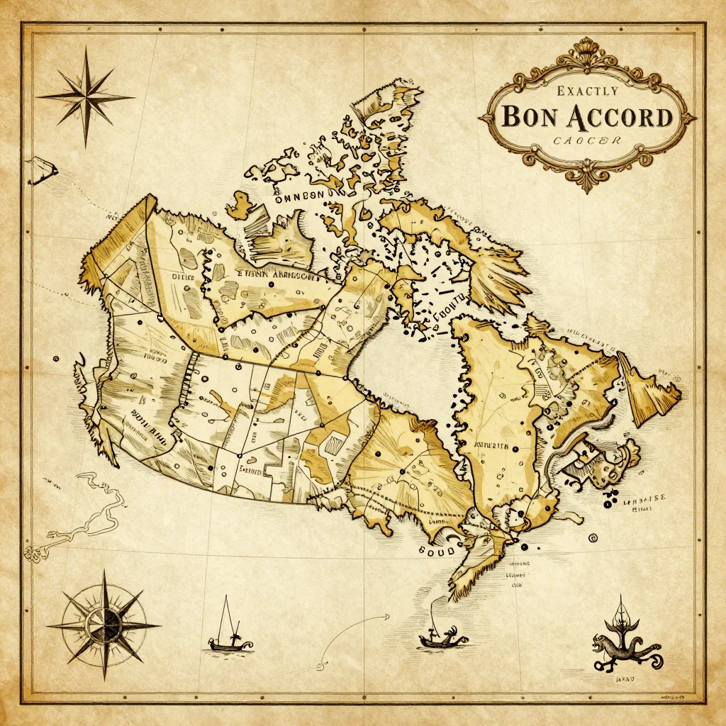 Antique vintage map of Bon Accord, Canada showing historical cartography style