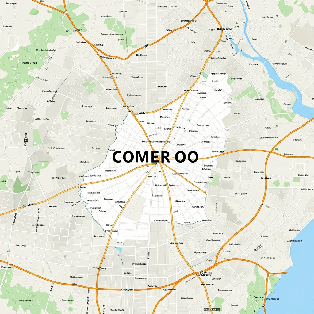 Detailed street map showing roads, highways, neighborhoods, and urban layout of Cameroon