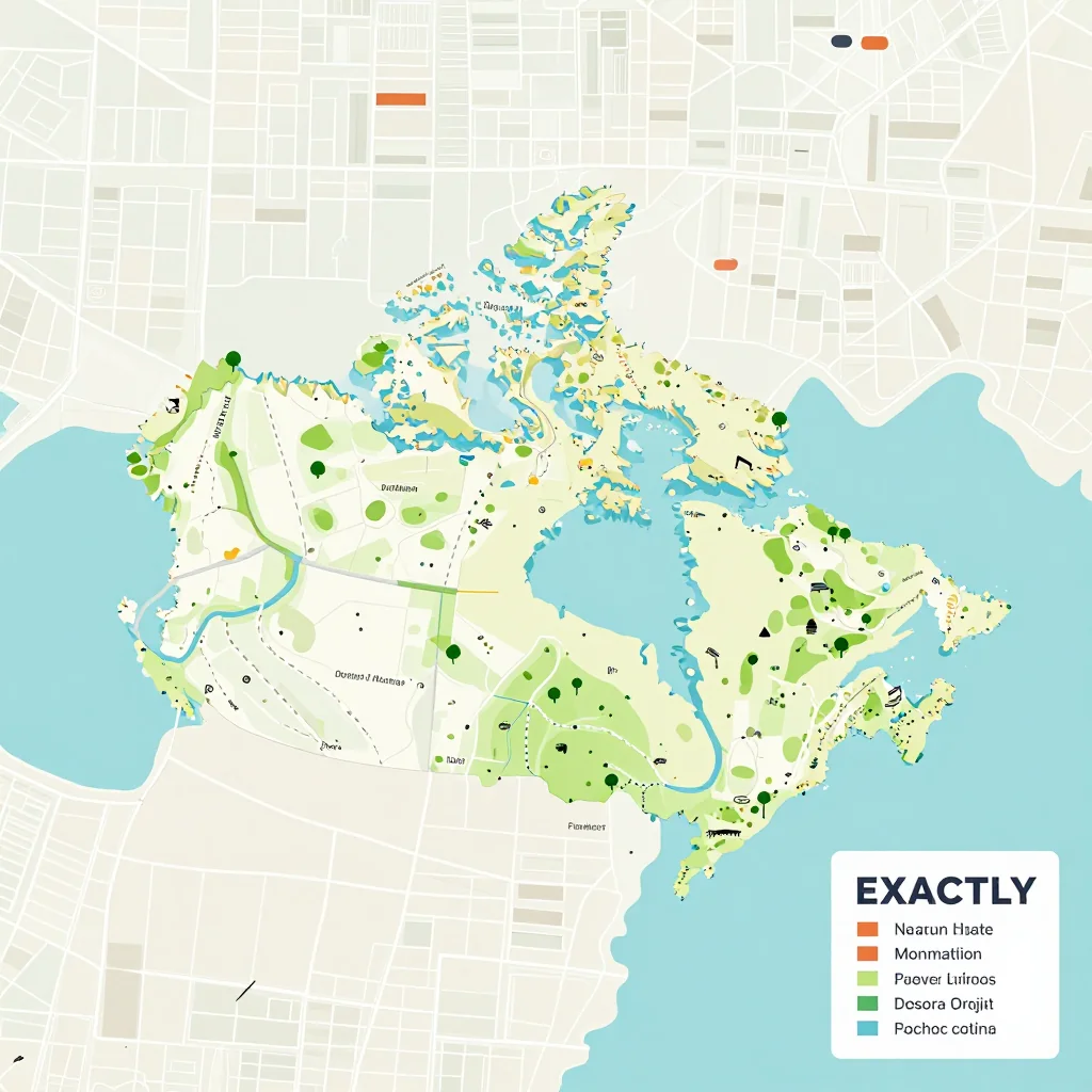 Isometric flat design tourist map of Canada showing landmarks, attractions, and points of interest