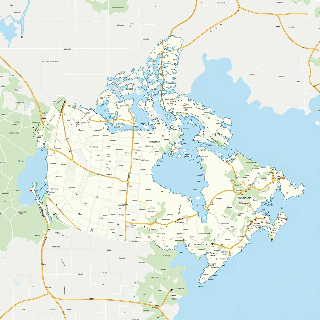 Detailed street map showing roads, highways, neighborhoods, and urban layout of Canada