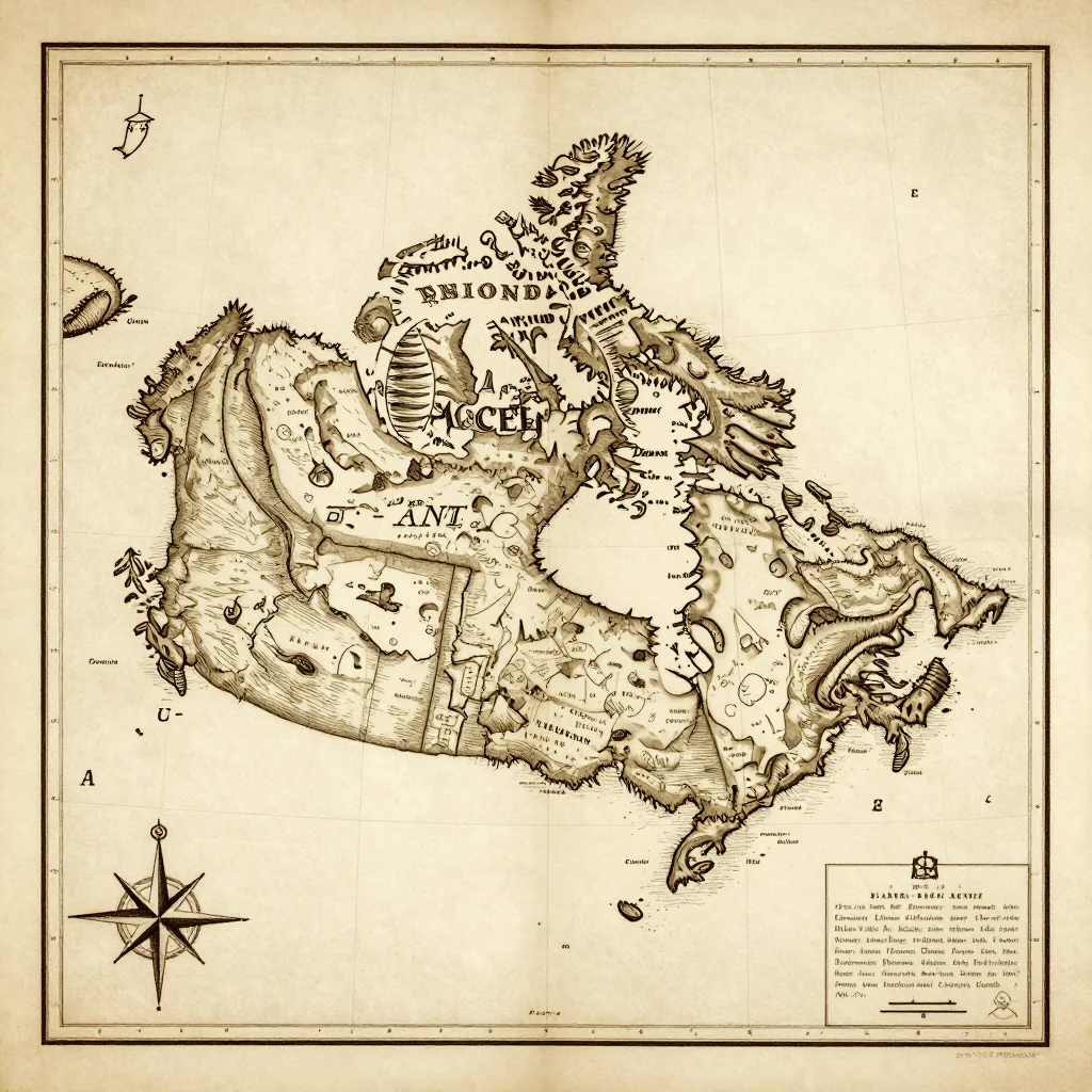 Antique vintage map of Canada showing historical cartography style
