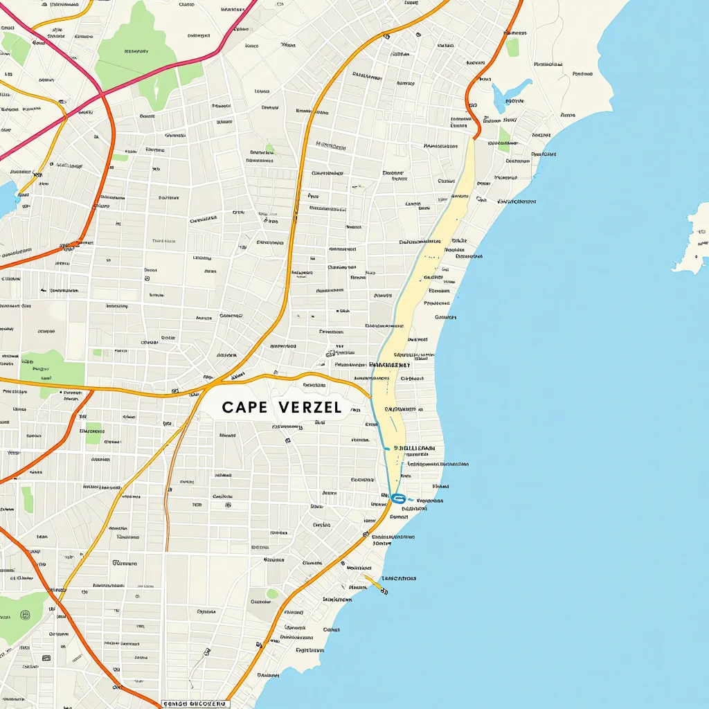 Detailed street map showing roads, highways, neighborhoods, and urban layout of Cape Verde
