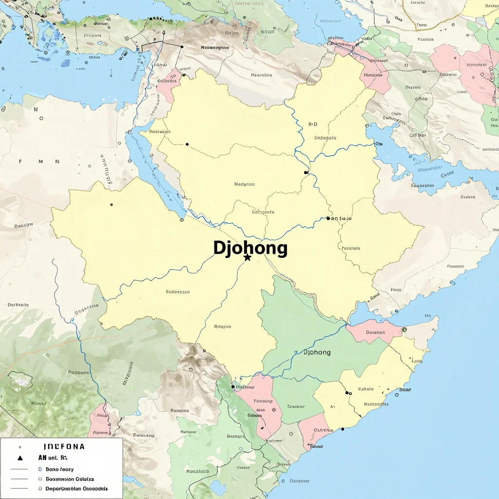 Political map showing borders, administrative divisions, major cities, and capital of Djohong, Cameroon