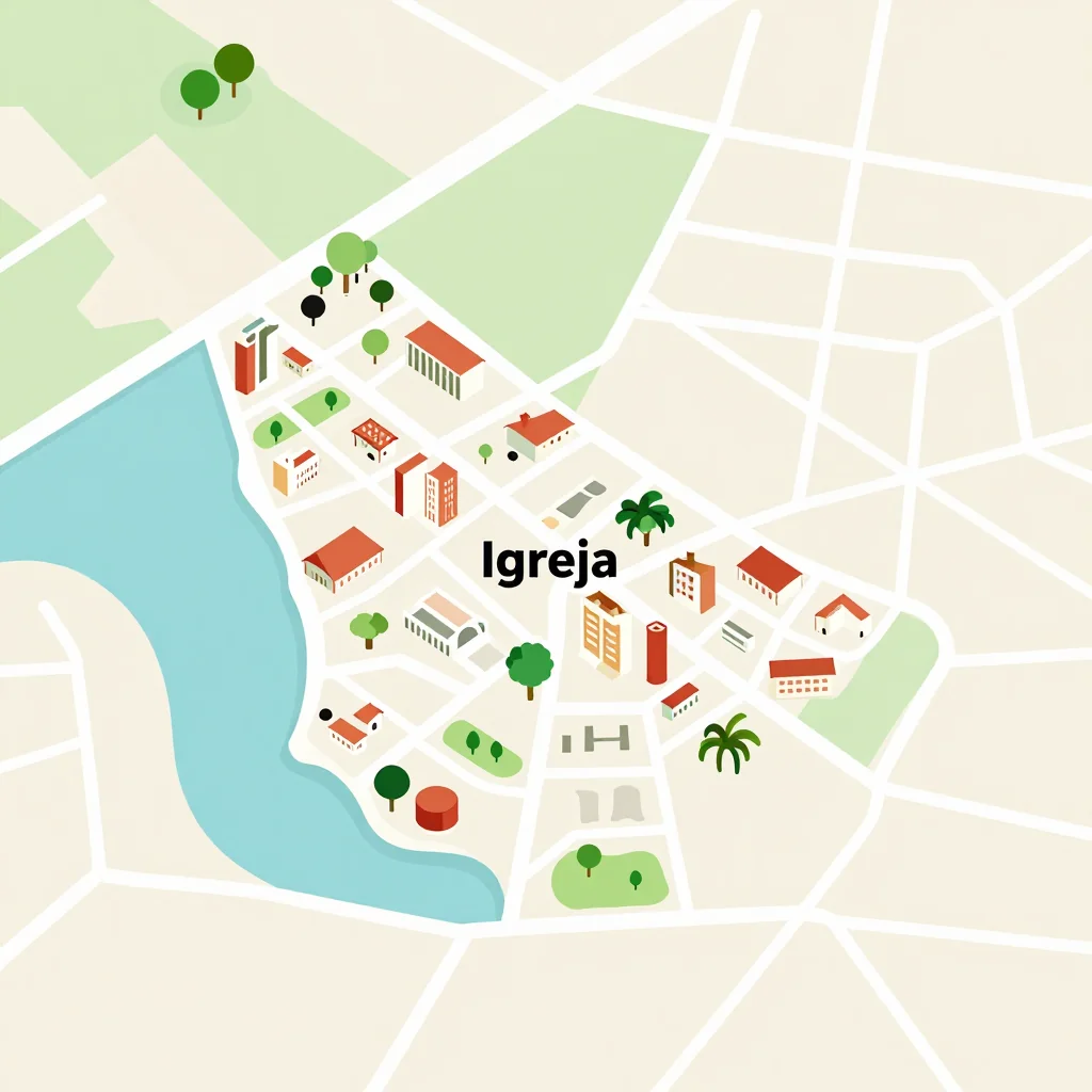 Isometric flat design tourist map of Igreja, Cape Verde showing landmarks, attractions, and points of interest