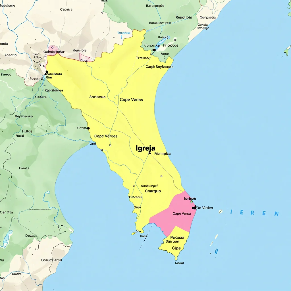 Political map showing borders, administrative divisions, major cities, and capital of Igreja, Cape Verde