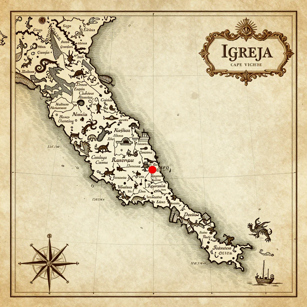 Antique vintage map of Igreja, Cape Verde showing historical cartography style