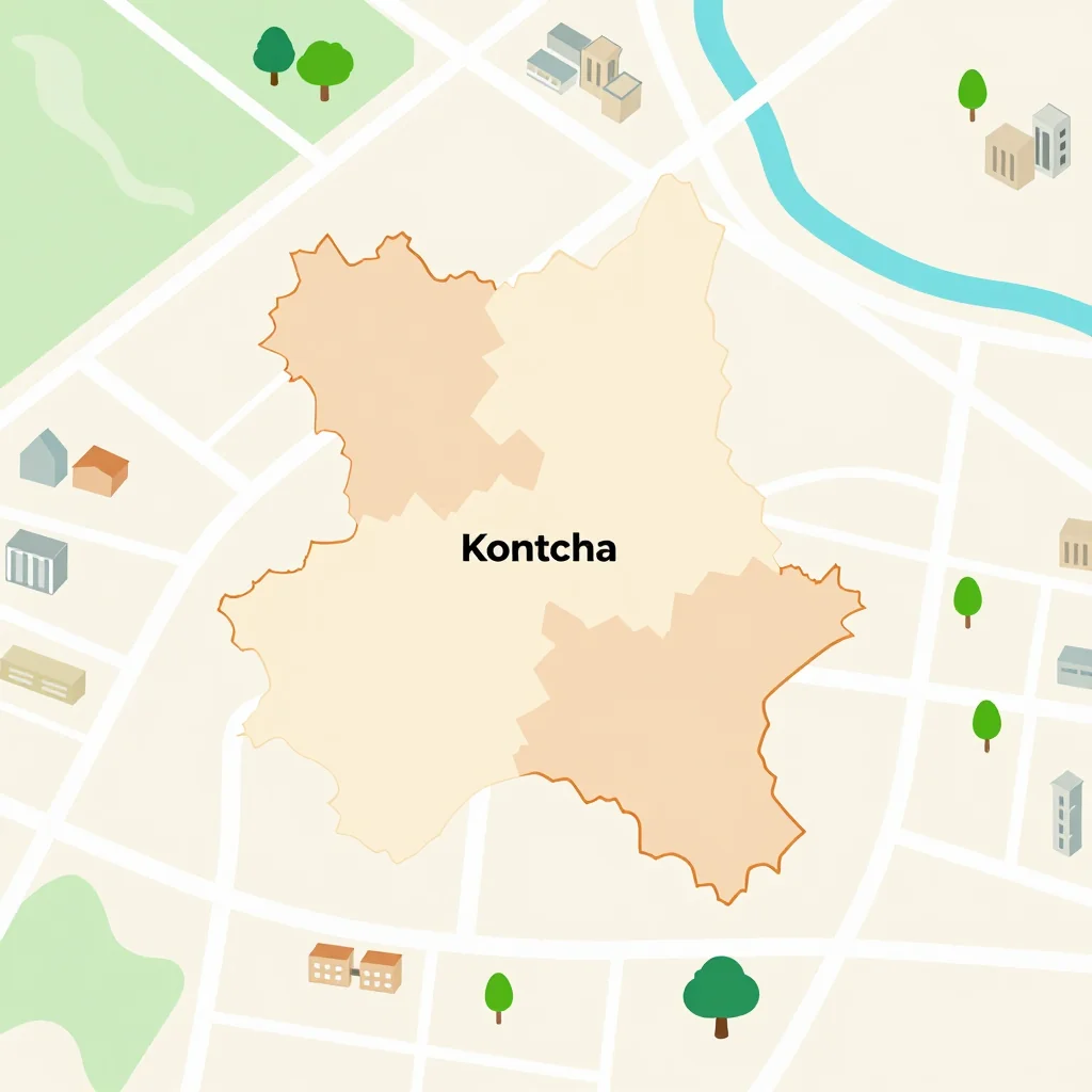 Isometric flat design tourist map of Kontcha, Cameroon showing landmarks, attractions, and points of interest