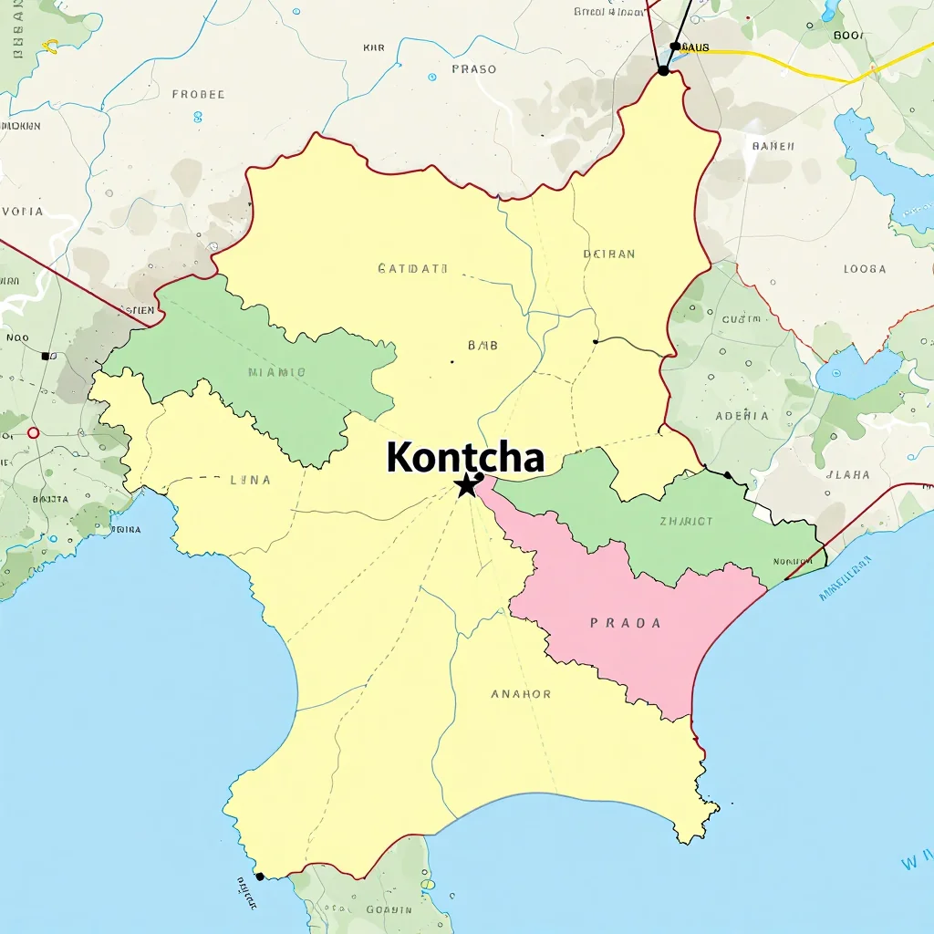 Political map showing borders, administrative divisions, major cities, and capital of Kontcha, Cameroon