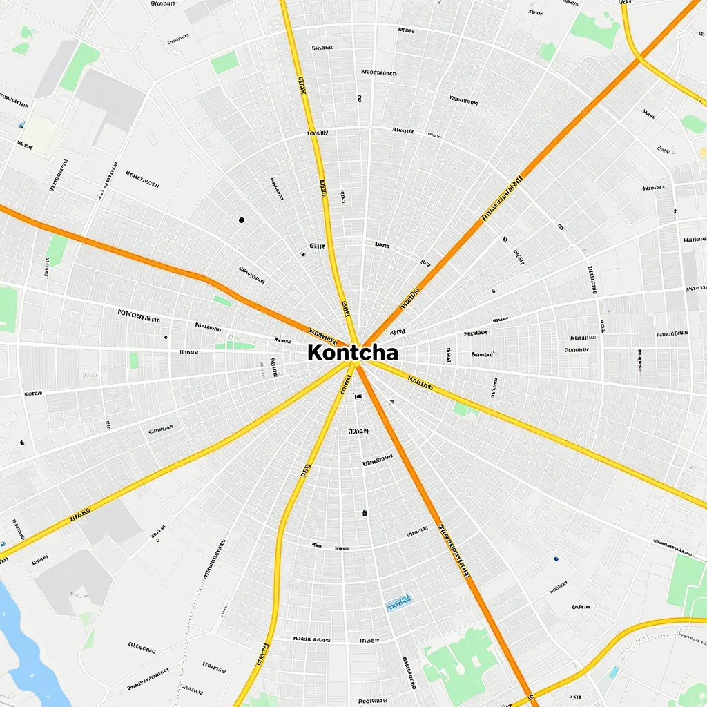 Detailed street map showing roads, highways, neighborhoods, and urban layout of Kontcha, Cameroon