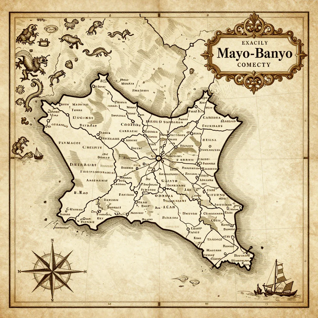 Antique vintage map of Mayo-Banyo, Cameroon showing historical cartography style