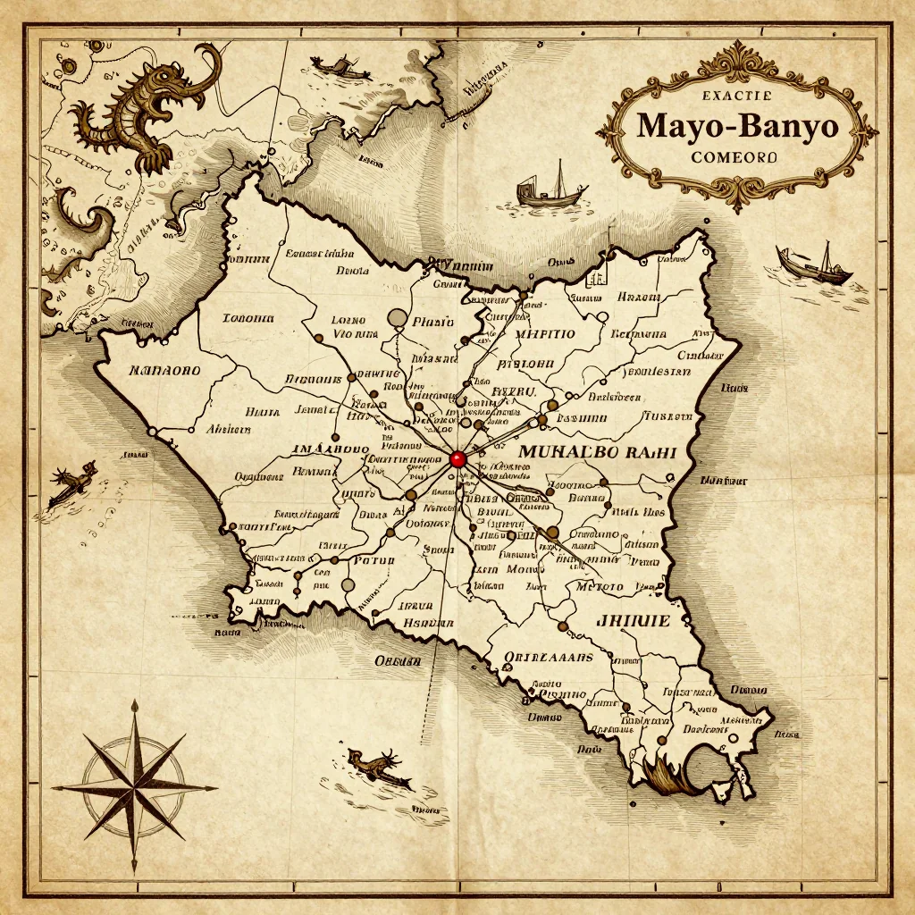 Antique vintage map of Mayo-Banyo, Cameroon showing historical cartography style