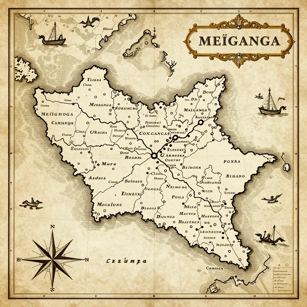 Antique vintage map of Meïganga, Cameroon showing historical cartography style