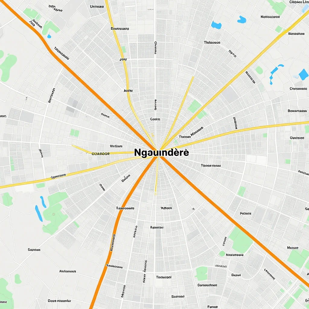 Detailed street map showing roads, highways, neighborhoods, and urban layout of Ngaoundéré, Cameroon