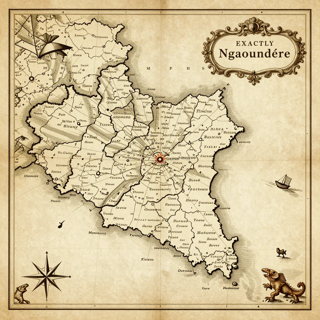 Antique vintage map of Ngaoundéré, Cameroon showing historical cartography style