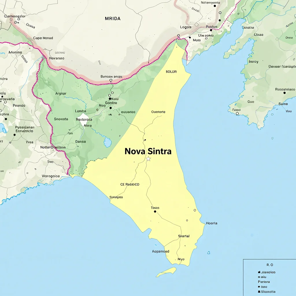 Political map showing borders, administrative divisions, major cities, and capital of Nova Sintra, Cape Verde