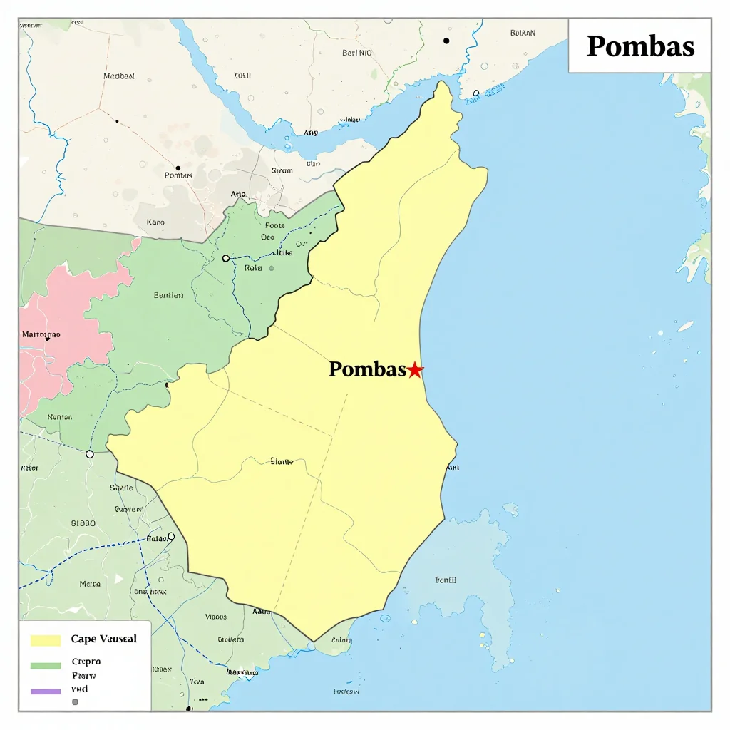 Political map showing borders, administrative divisions, major cities, and capital of Pombas, Cape Verde