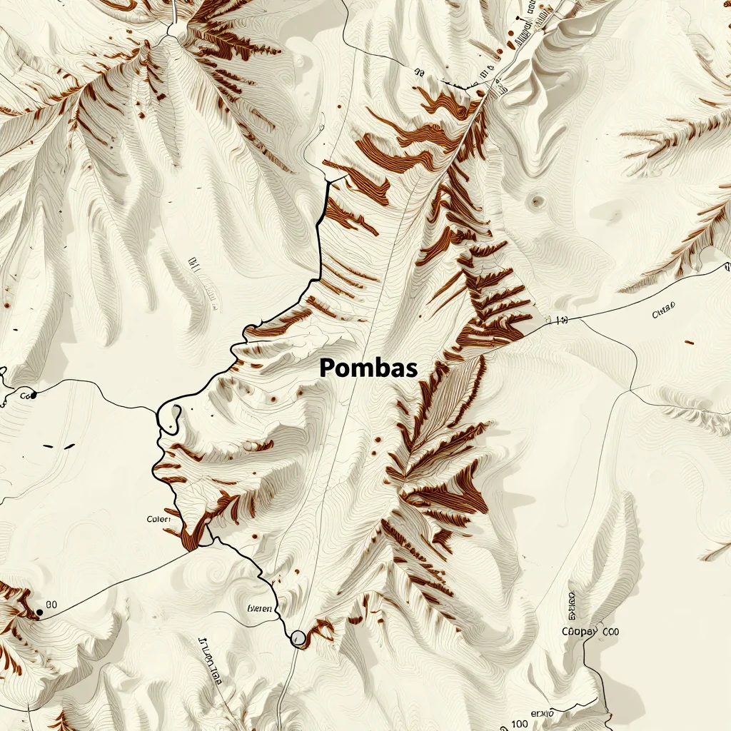 3D topographic map showing elevation contours, mountain ranges, and terrain features of Pombas, Cape Verde
