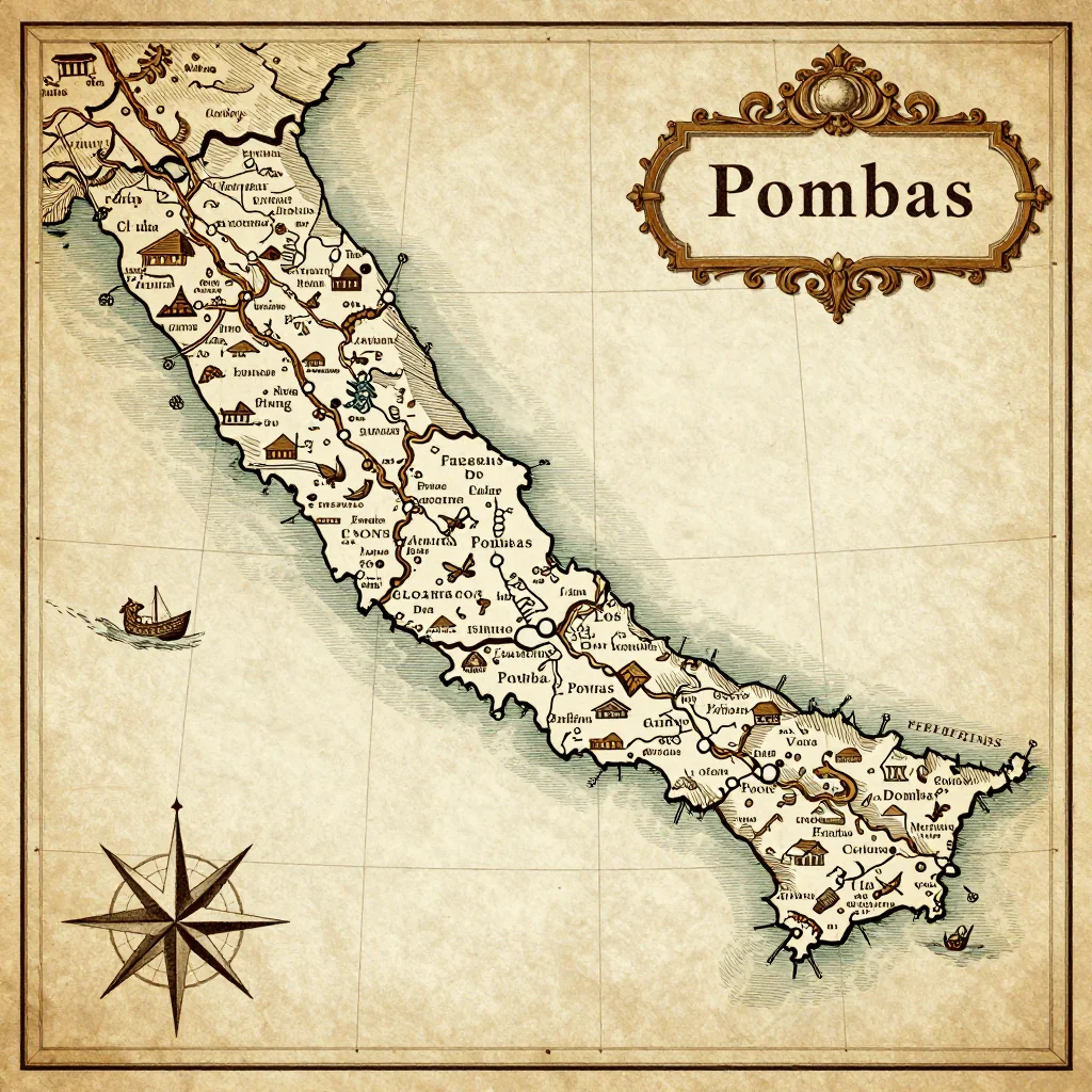 Antique vintage map of Pombas, Cape Verde showing historical cartography style