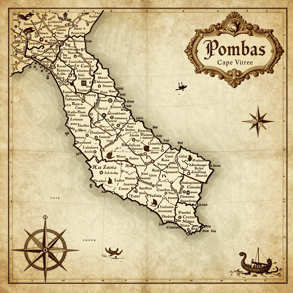 Antique vintage map of Pombas, Cape Verde showing historical cartography style