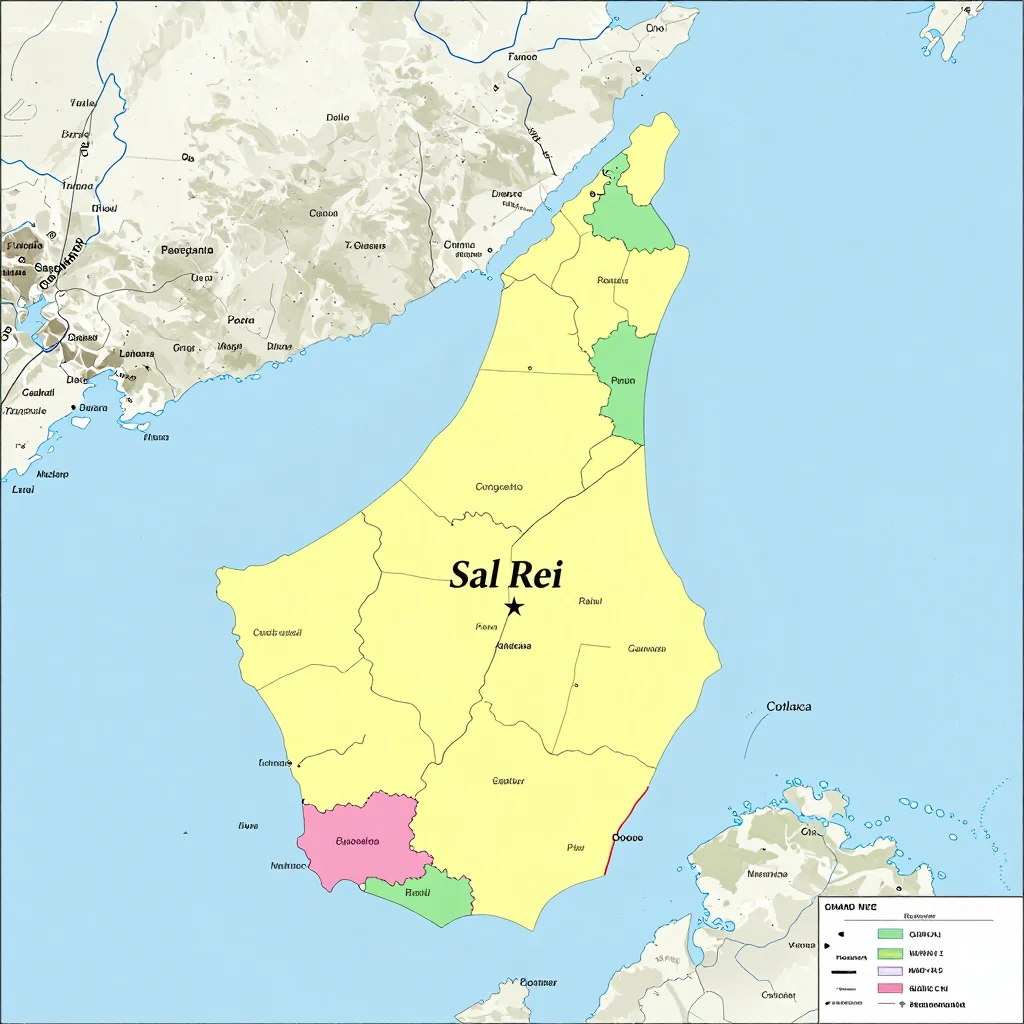 Political map showing borders, administrative divisions, major cities, and capital of Sal Rei, Cape Verde
