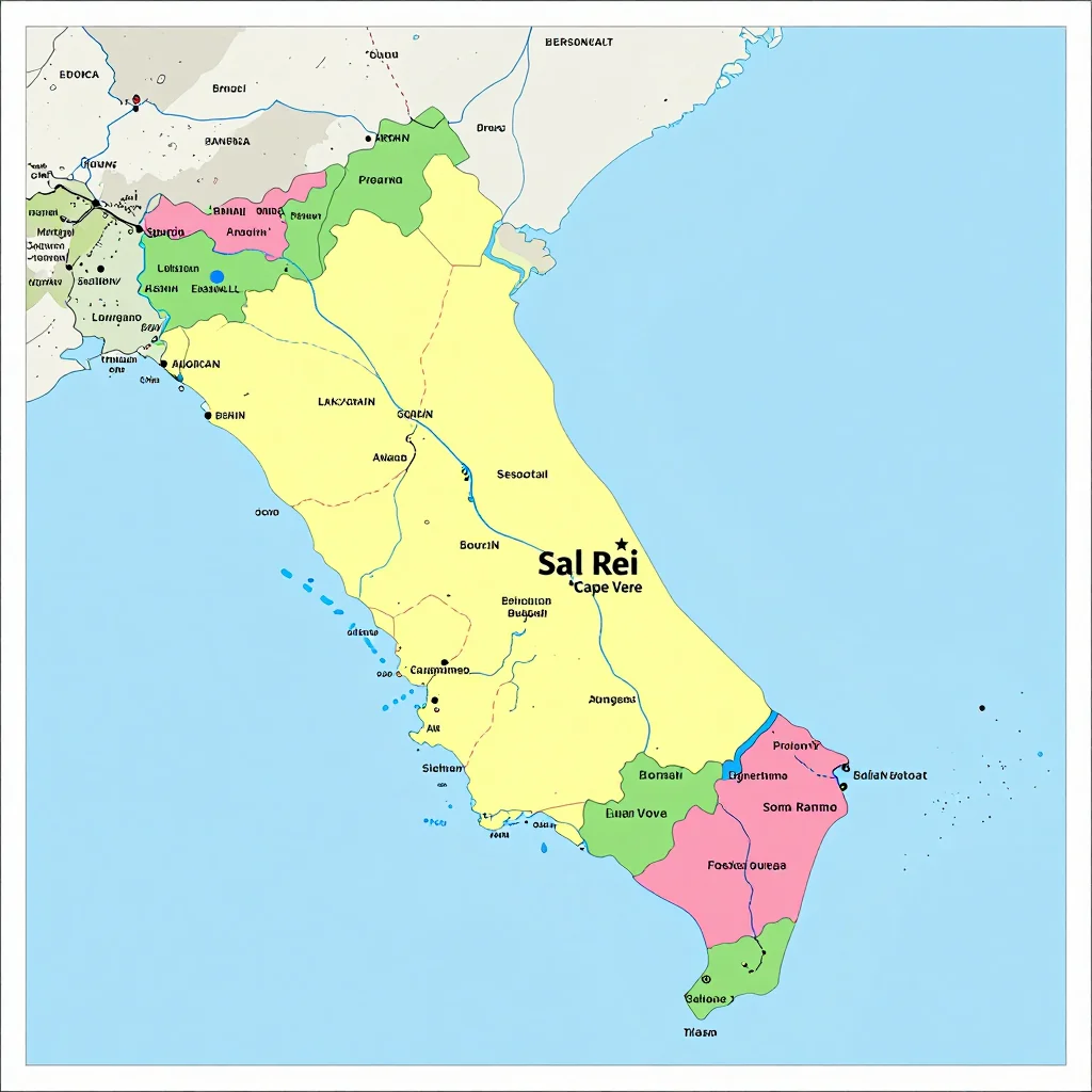 Political map showing borders, administrative divisions, major cities, and capital of Sal Rei, Cape Verde