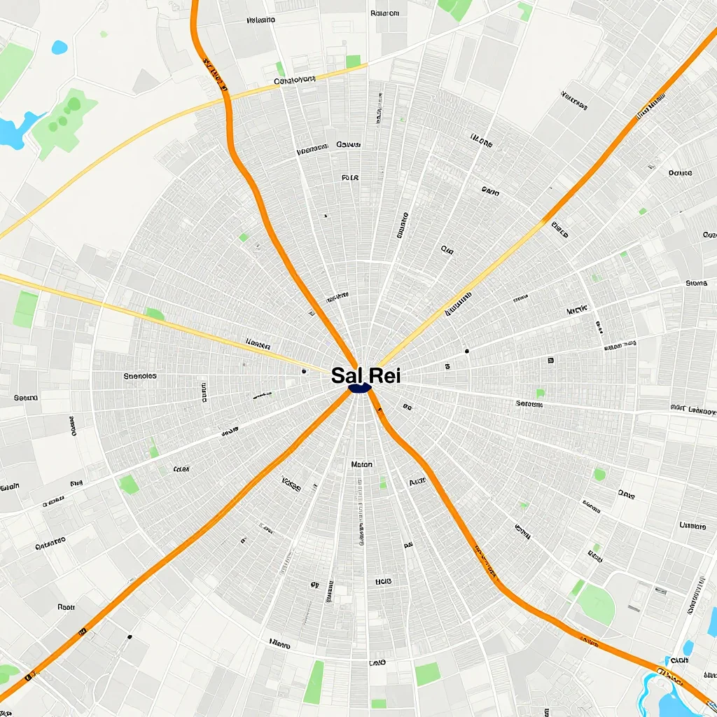 Detailed street map showing roads, highways, neighborhoods, and urban layout of Sal Rei, Cape Verde