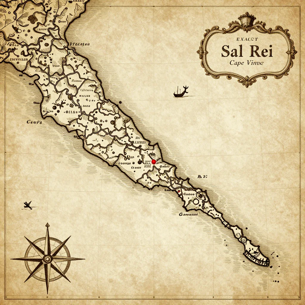 Antique vintage map of Sal Rei, Cape Verde showing historical cartography style