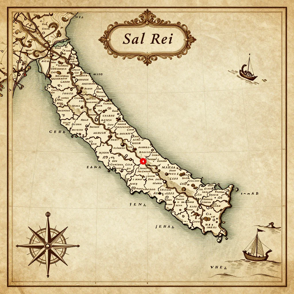 Antique vintage map of Sal Rei, Cape Verde showing historical cartography style