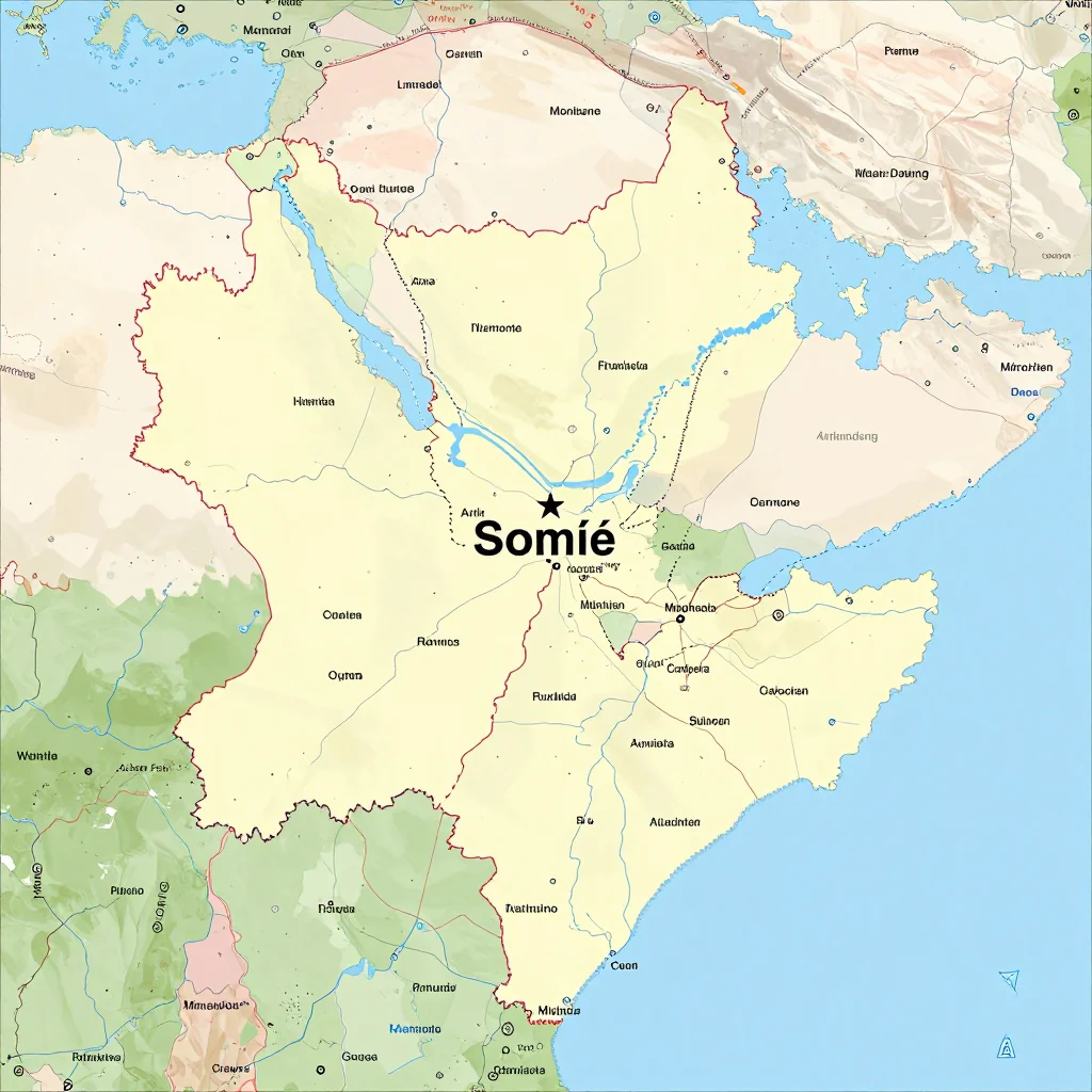 Political map showing borders, administrative divisions, major cities, and capital of Somié, Cameroon