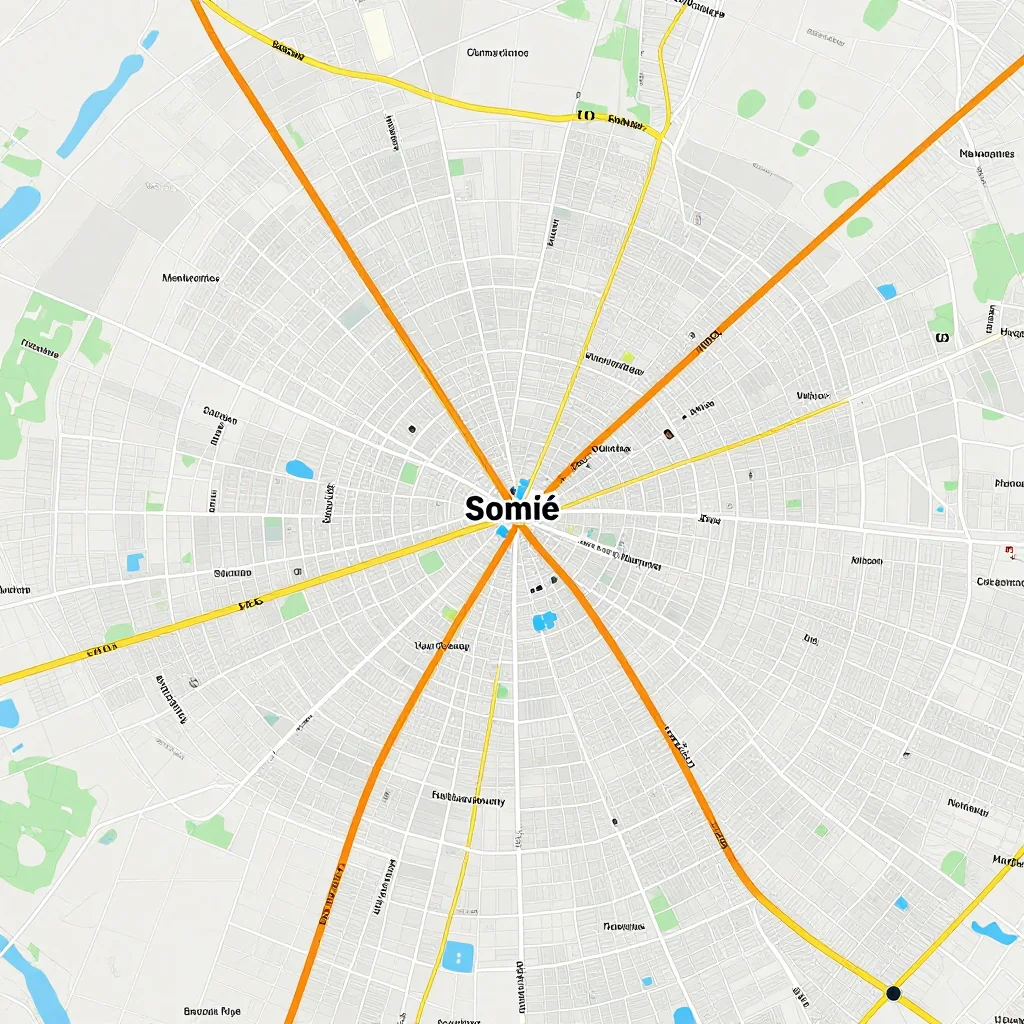 Detailed street map showing roads, highways, neighborhoods, and urban layout of Somié, Cameroon